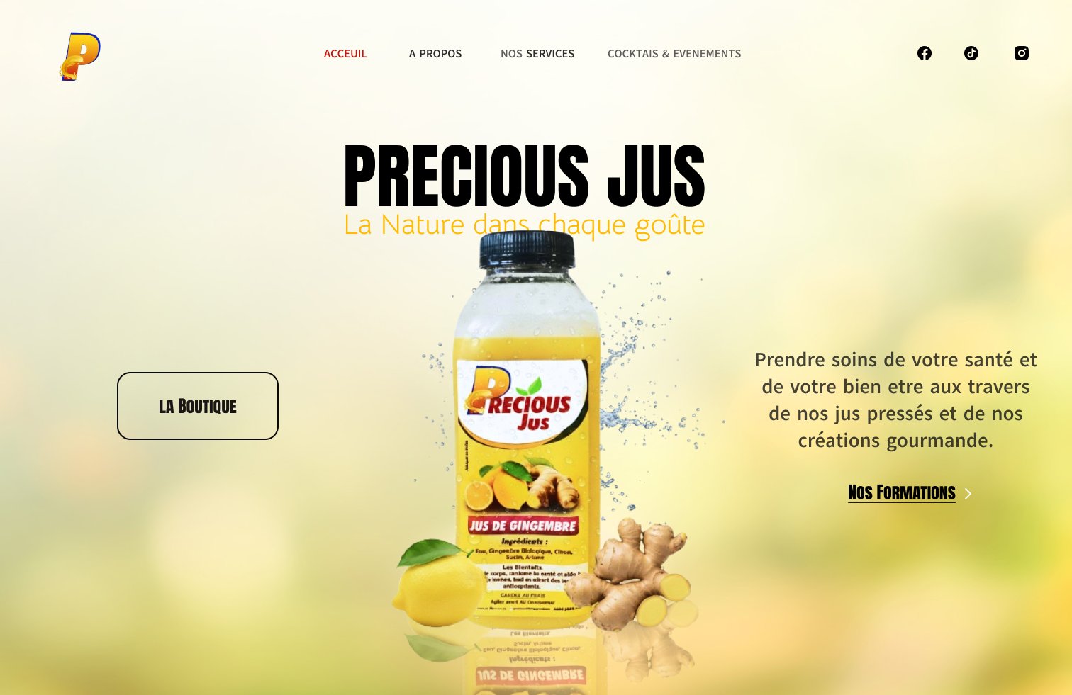 Precious Jus — Homepage maquette