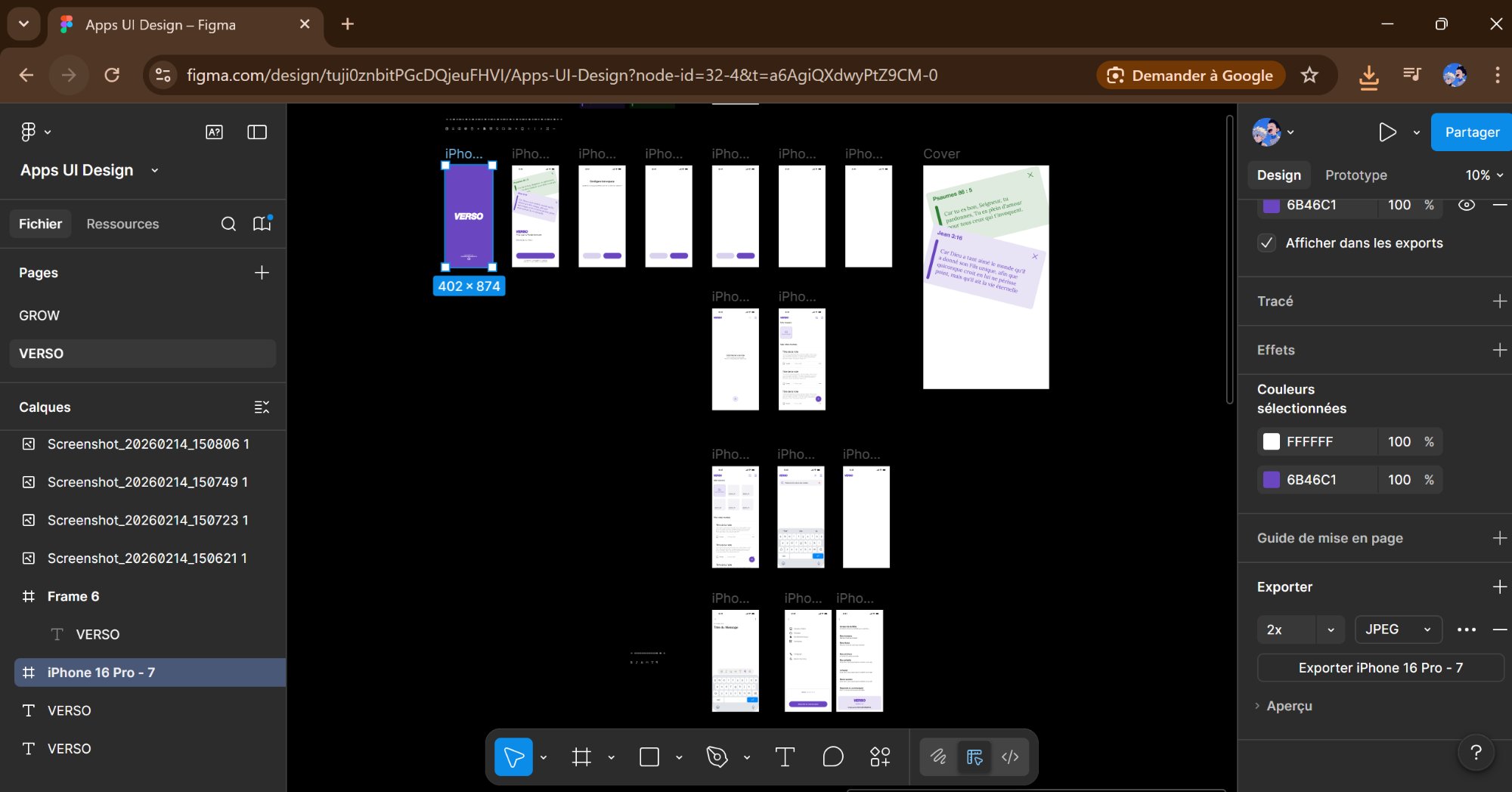 Figma — Design screens Verso