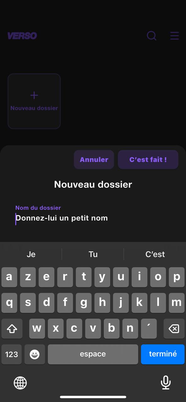 Verso – Nouveau dossier